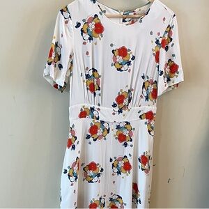 Boden White Dress with Red and Blue Floral Pattern
